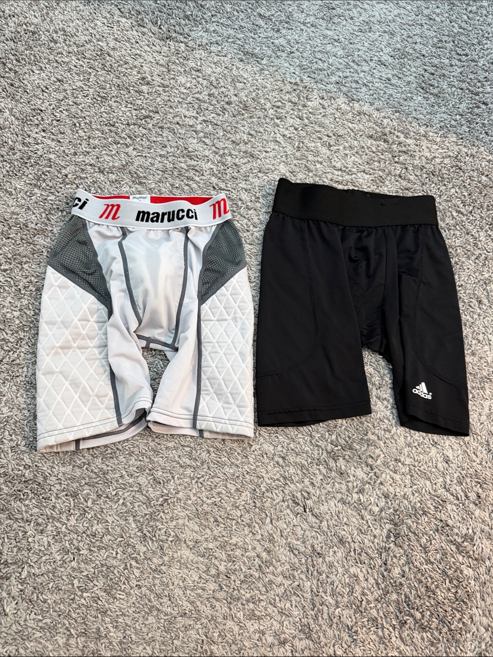 Marucci White Padded Compression Shorts & Black Adidas Compression Shorts